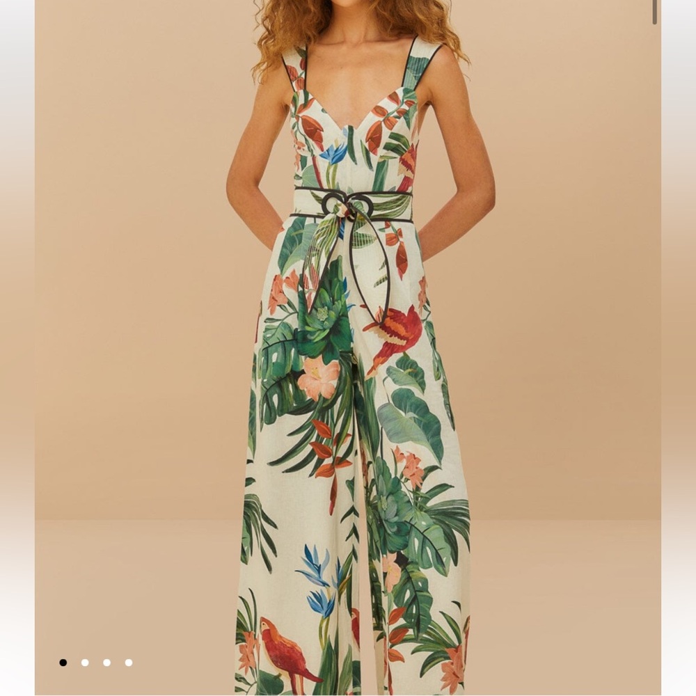 FARM Rio Tropical Print Jumpsuit - Green and Red